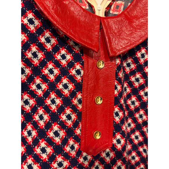Vintage 60s Sears Mod Dress Red Vinyl Collar Belt Mini Go-Go Tunic 70s medium - Picture 5 of 14